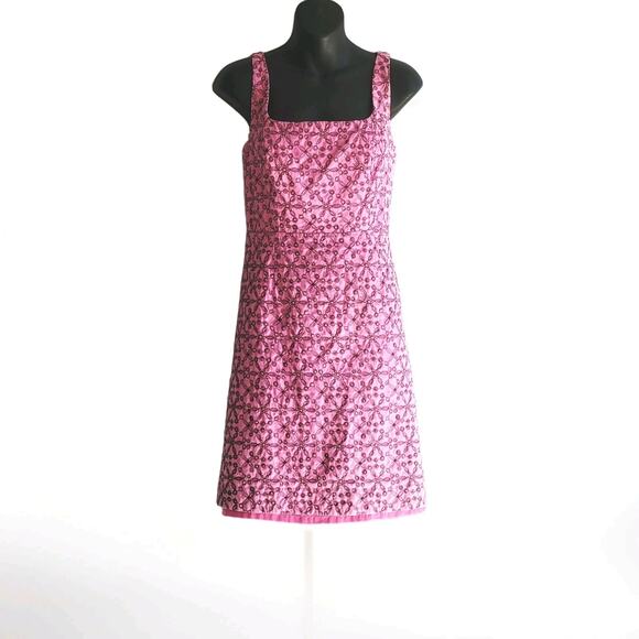 Vintage Lily Pulitzer Sleeveless Pink & Brown Embroidered Mini Dress Sz 8 Cotton - Picture 2 of 10